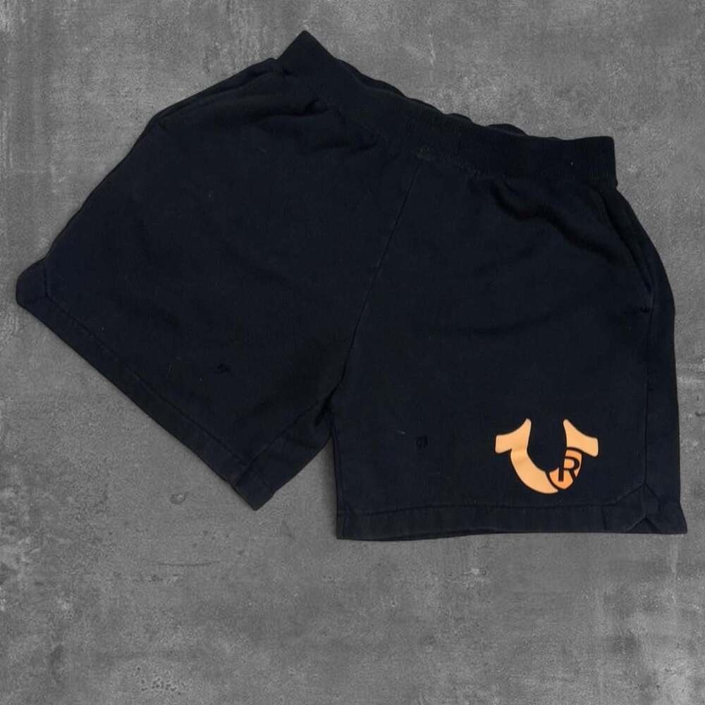 True Religion Sweatshorts Black Orange Logo Large